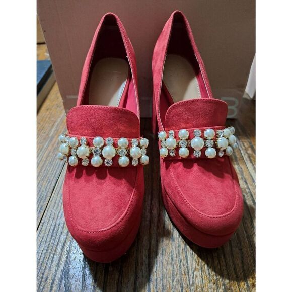 New 7 JustFab Adele Throwback Chili Pepper Embellished Platform High Heel Shoes - Picture 6 of 12